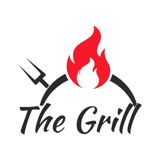 Grill Barbeque barbecue bbq with fork and fire logo design template