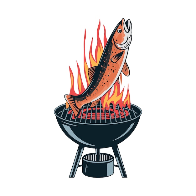 Vector grill fish vector and barbecue fish vector