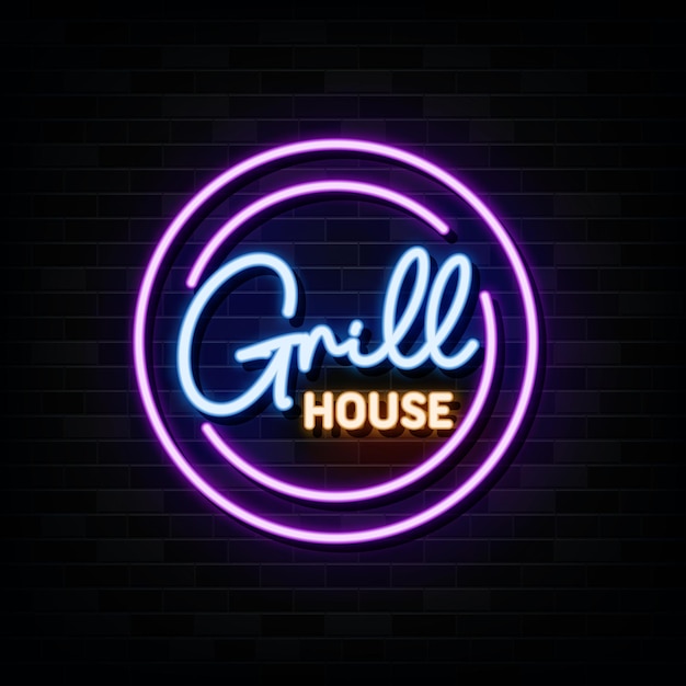 Grill House Logo Neon Signs Vector