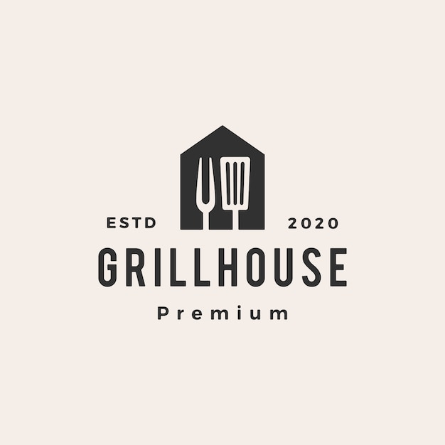 Grill house spatula fork hipster vintage logo icon illustration