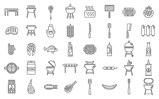 Grill icons set outline vector Round cooking