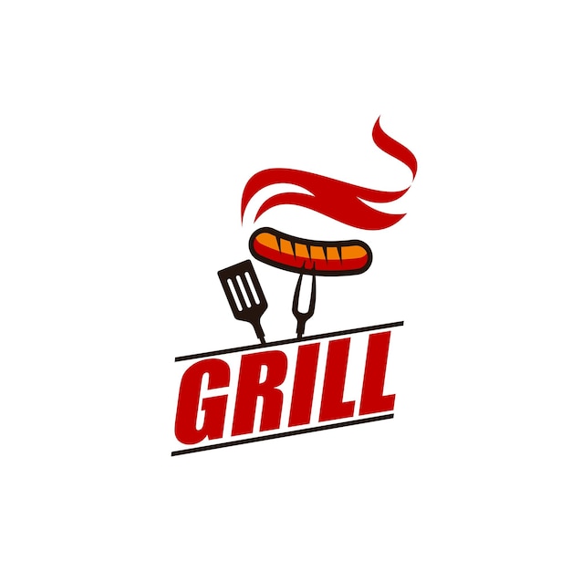 Grill restaurant barbeque equipment icon or label