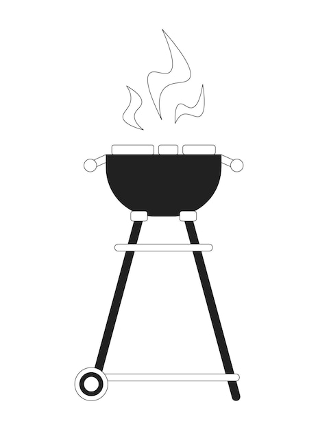 Grill with steaks monochrome flat vector objectCooking meat on fire Grilled food Editable black and white thin line icon Simple cartoon clip art spot illustration for web graphic design