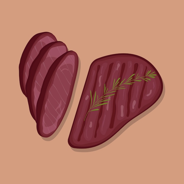 Grilled beef steak. Barbecue food. Flat vector illustration.