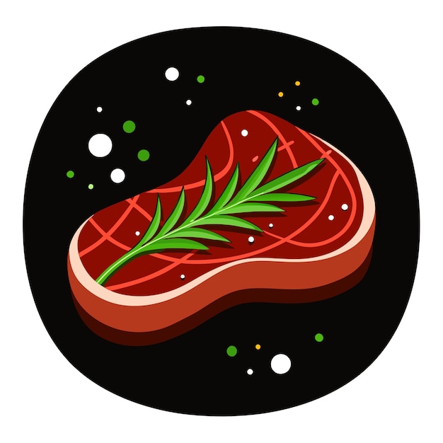 Vector grilled beef steak with rosemary and spices on a black background