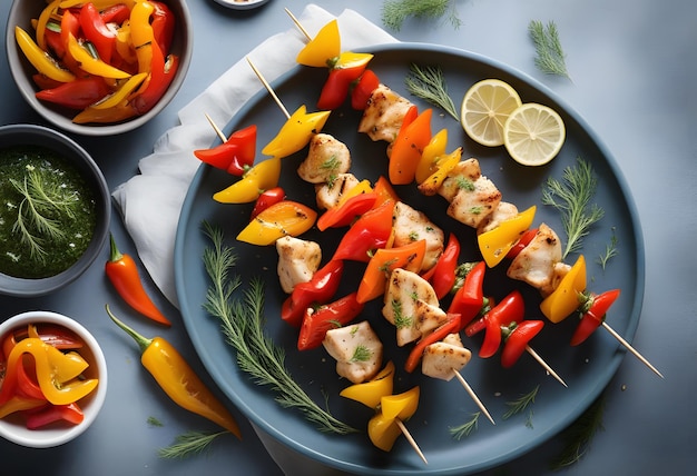 Grilled chicken barbecue skewer on plate