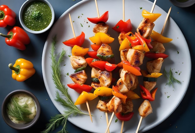 Grilled chicken barbecue skewer on plate