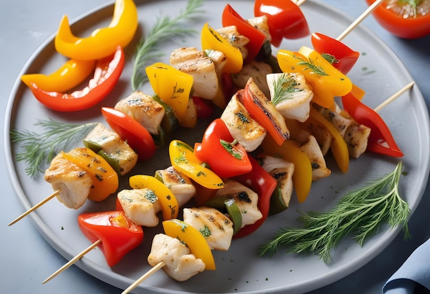 Grilled chicken barbecue skewer on plate