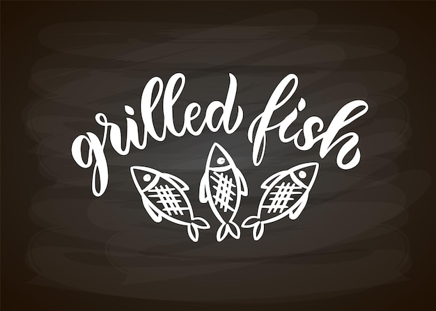 Grilled fish typography poster. Text Grilled Fish on textured background for menu, restaurant, kitchen, postcard, card, banner, poster. Grilled Fish vector typography. Vector illustration EPS 10