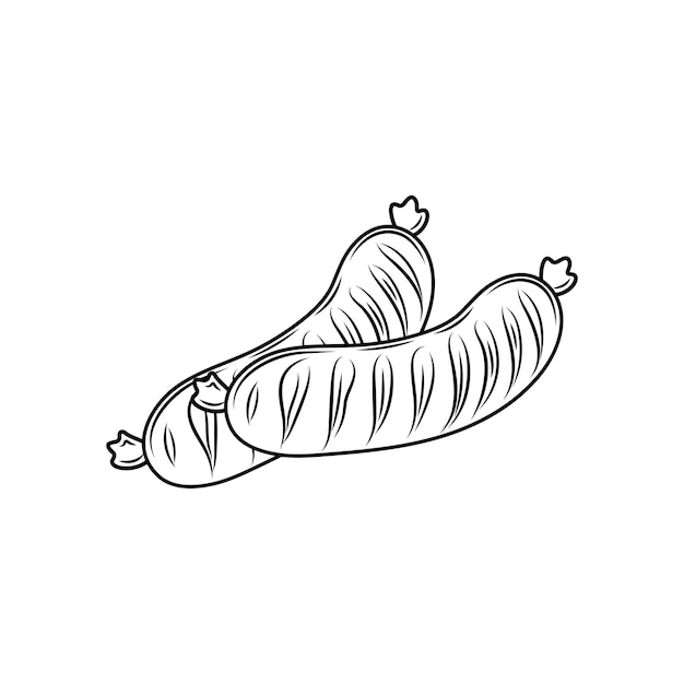 Grilled sausage doodle style sketch illustration vector