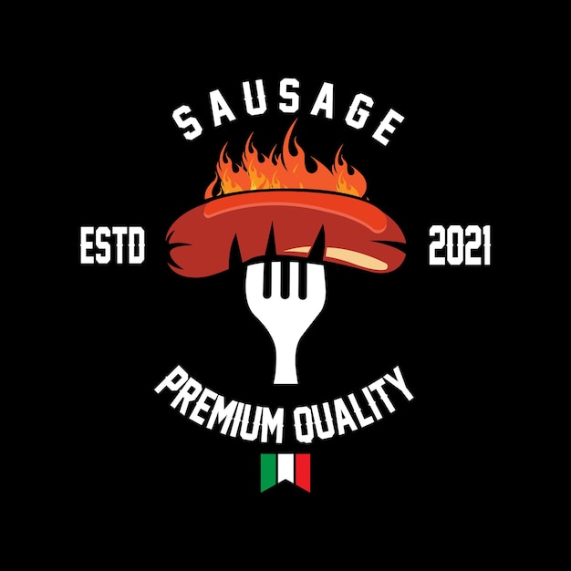 Grilled sausage logo vector symbol barbecue meat retro concept