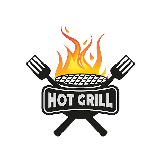 Grills barbeue restaurant logo design template