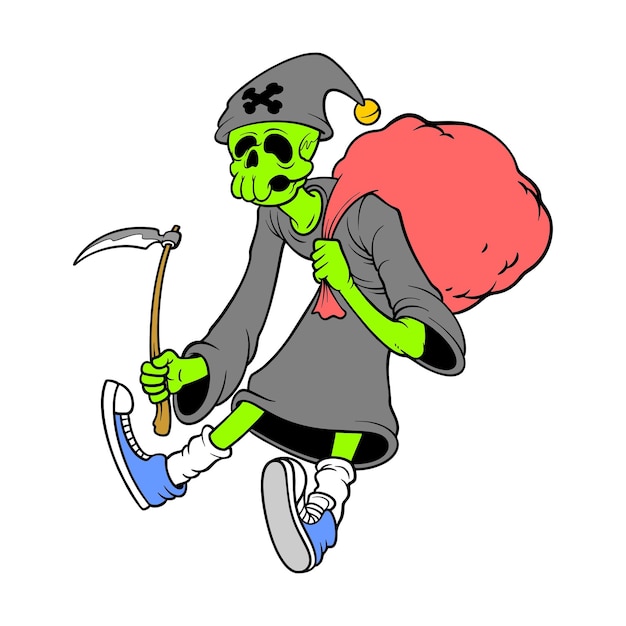 grim character cartoon for sticker design