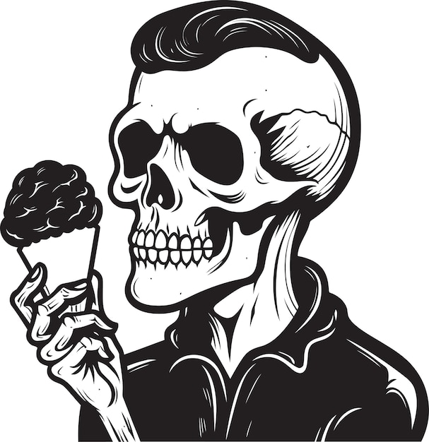 Vector grim delights skeletons relishing soft ice creamfrosty fables skeletons and soft serve sec