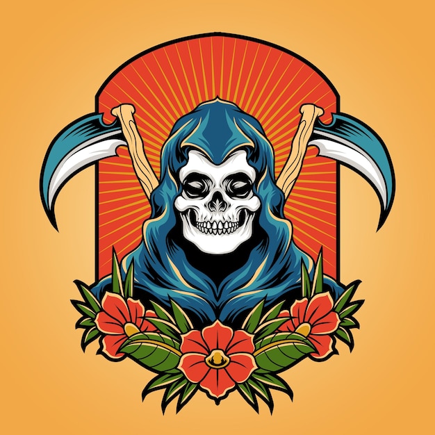 Grim reaper emblem in traditional tattoo style