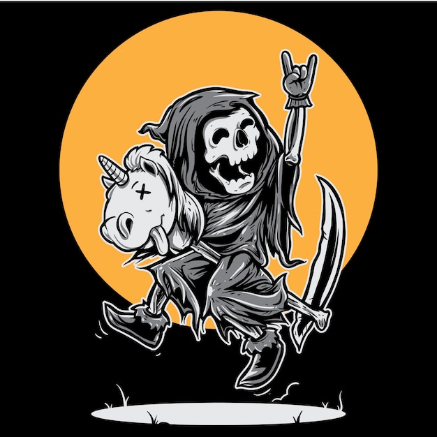 Grim Reaper Happy Riding Unicorn Toy