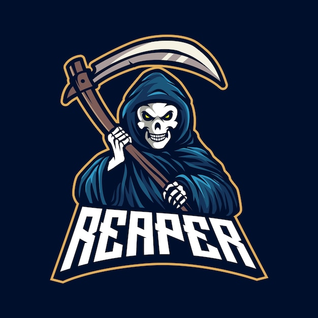 Grim reaper holding scythe mascot logo for sportgaming or teamPrint