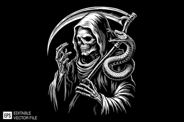 Vector grim reaper illustration black and white vector design