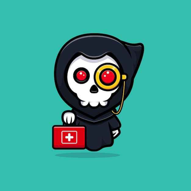 Grim reaper is a doctor. Cute mascot illustration