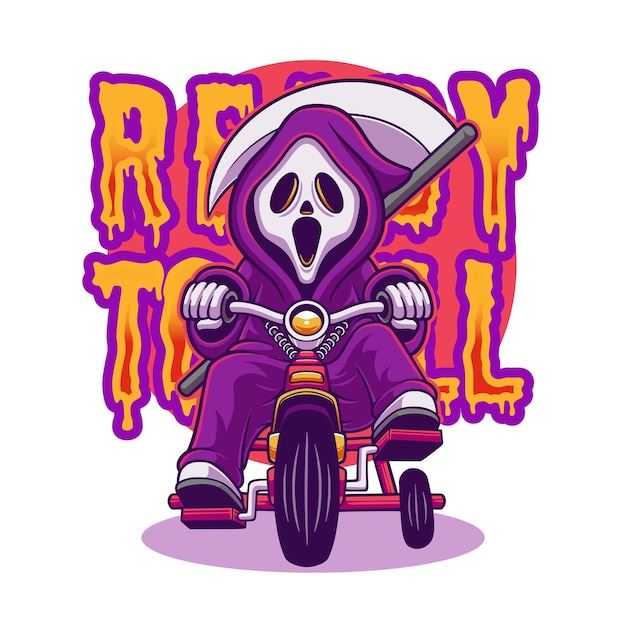 Grim reaper riding on bike illustration