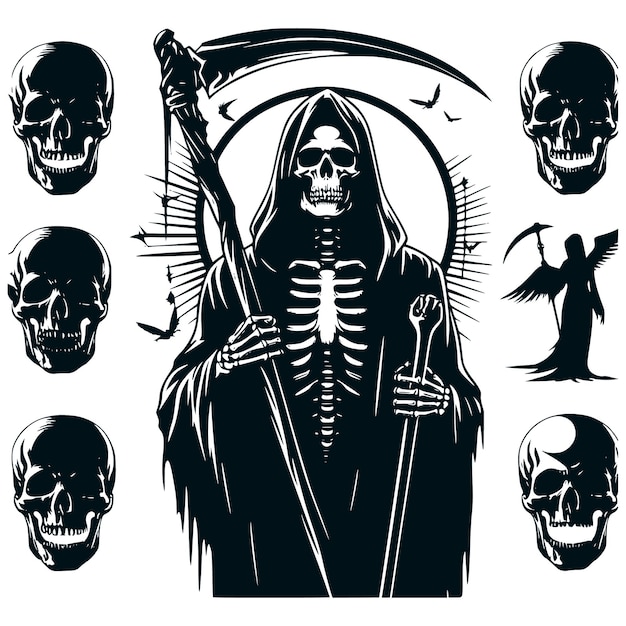 Vector grim reaper skeleton silhouette vector filesgrim reaperskeleton files