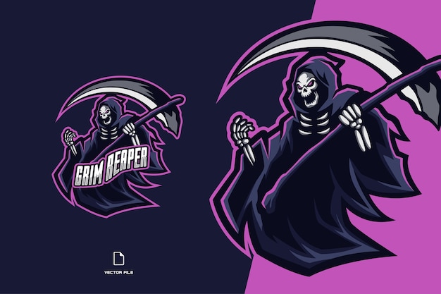 grim reaper skull with scythe mascot logo for esport team illustration