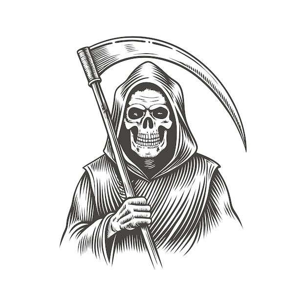 Vector grim reaper vector engraving hand drawn illustration