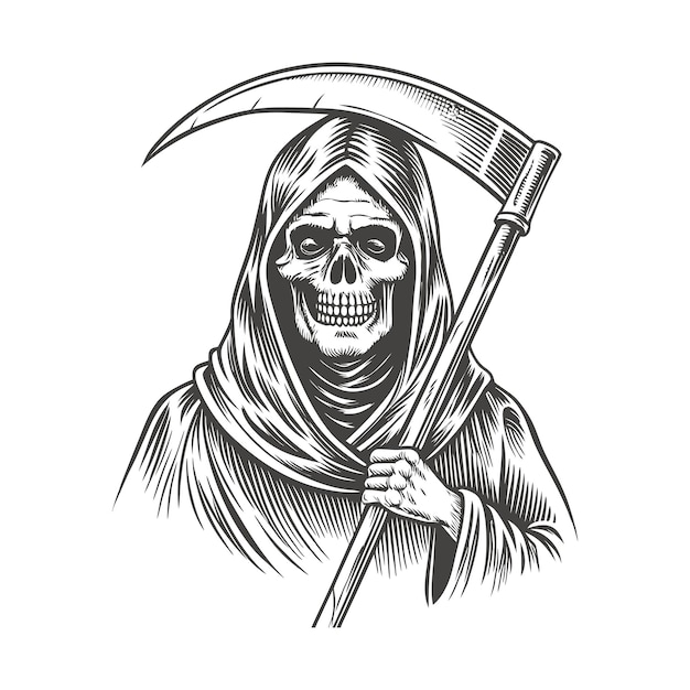 Vector grim reaper vector engraving hand drawn illustration