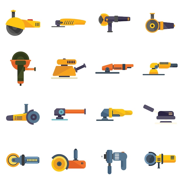 Grinding machine icons set flat vector Build construct