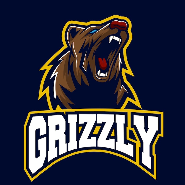 Grizzly bear esport logo illustration with premium quality stock vector