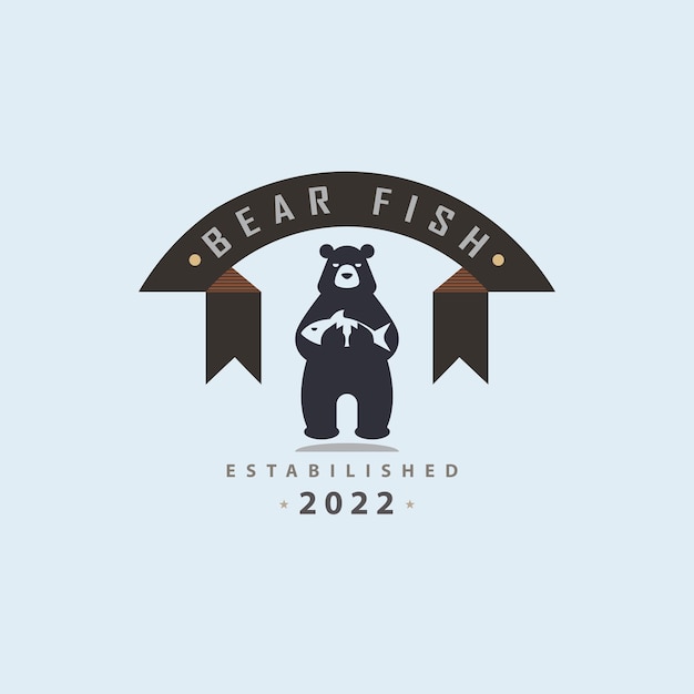 grizzly bear fish logo design template for brand or company and other