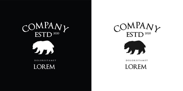 Grizzly Bear logo Design Template emblem badge and mascot black silhouette