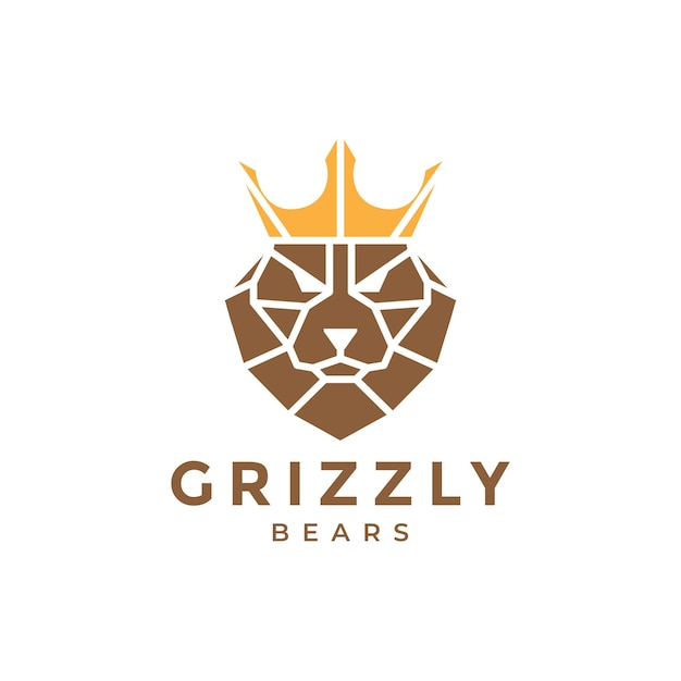 Grizzly bear with crown minimal logo design vector graphic symbol icon illustration creative idea