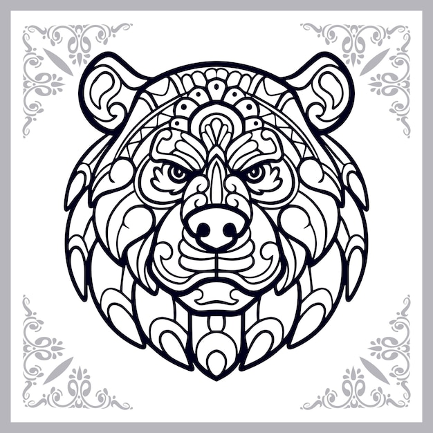 Grizzly bear zentangle arts isolated on white background