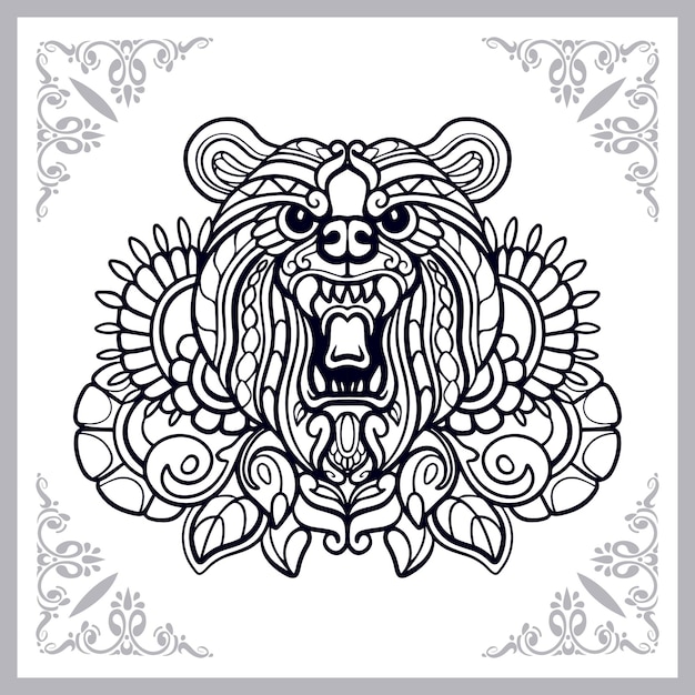 Grizzly bear zentangle arts isolated on white background