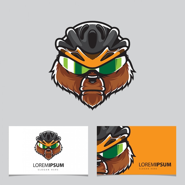 Grizzly Biker Head Logo Name Card  Template