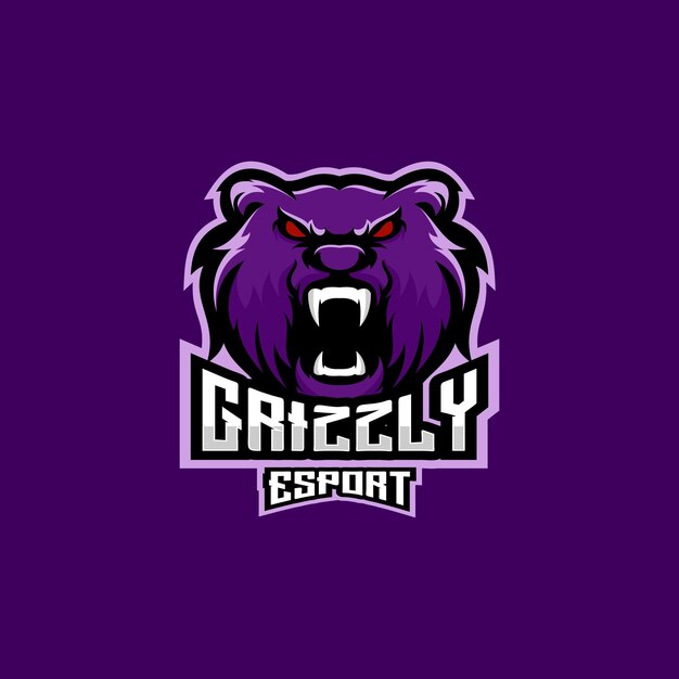 Vector grizzly head logo esport team design gaming mascot