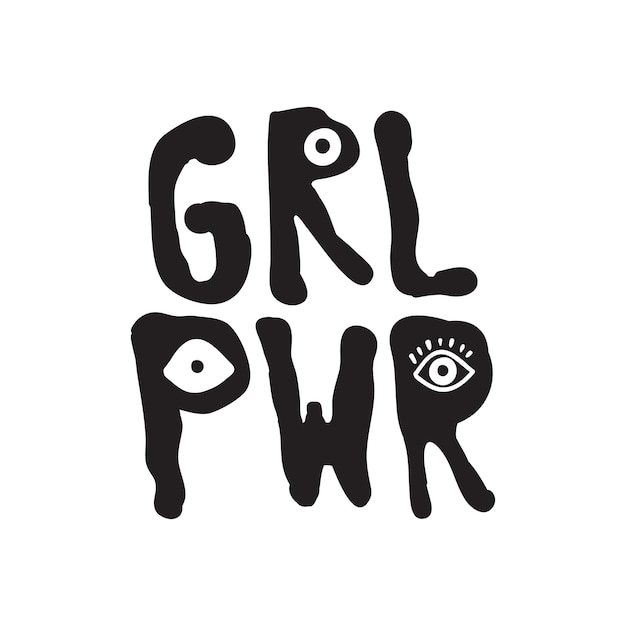 GRL PWR short quote Girl Power cute hand drawing illustration for print brochure greeting card bag clothing To stick on laptop phone wall Modern motivational text feminist tattoo trend