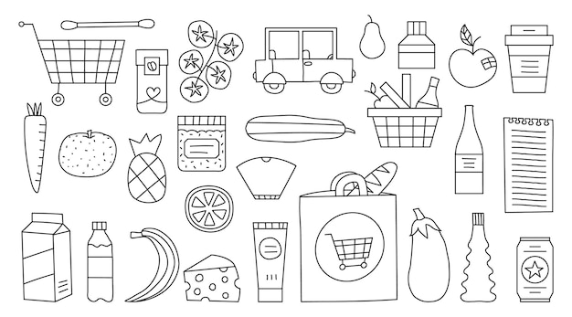 Groceries  vector illustration set