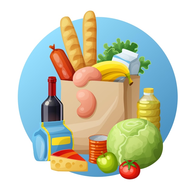 Grocery bag cartoon vector illustration