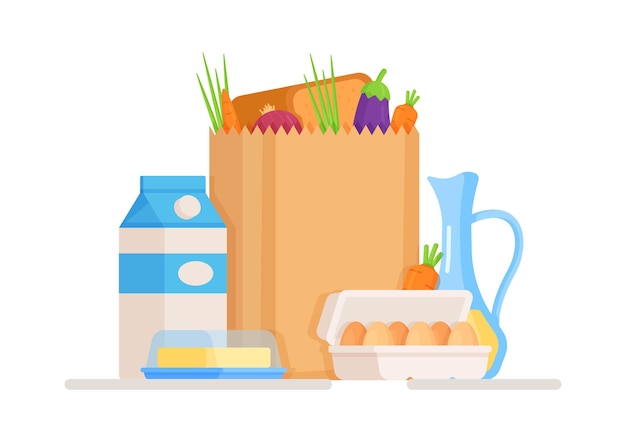 Vector grocery bag with milk, eggs and oil