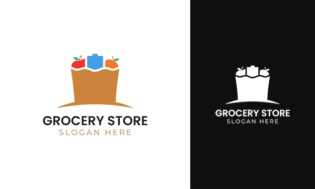 Grocery logo with paper bag concept