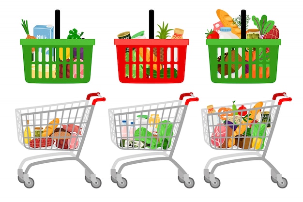 Grocery shopping cart and basket