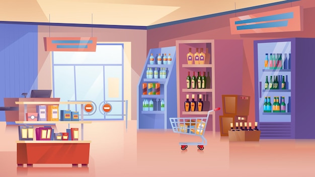 Grocery store in flat cartoon style