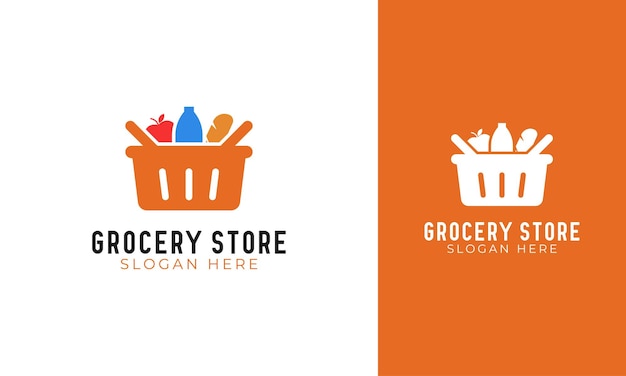 Grocery store logo with a shop basket concept