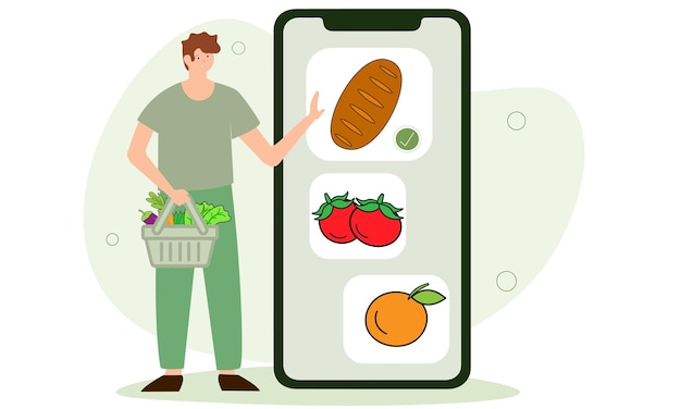 Vector grocery vegetables illustration . character buying online fresh organic vegetables