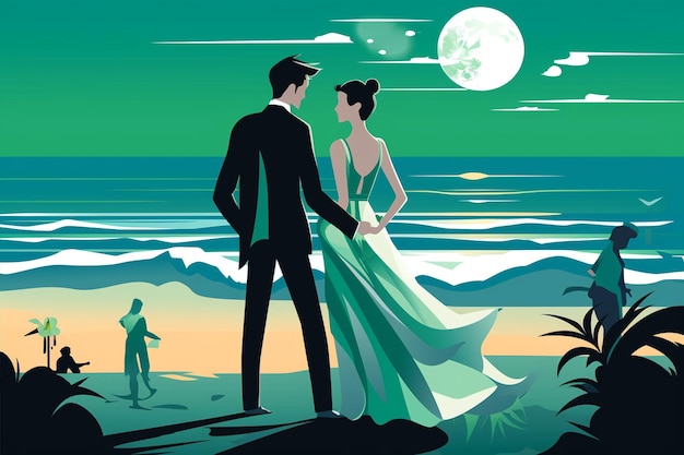 Groom and Bride on the Beach