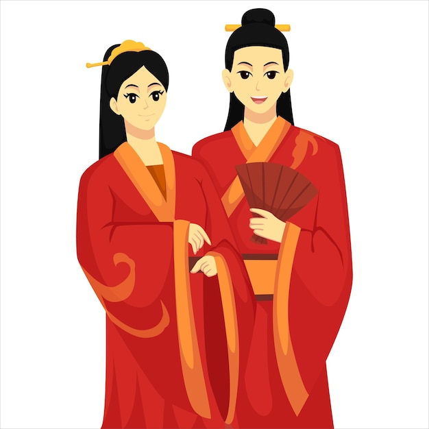 Groom and Bride Chinese Wedding Character Design Illustration