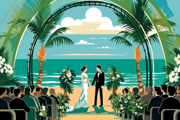 Vector groom bride their wedding ceremony