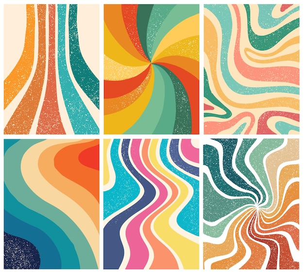 Groovy backgrounds wallpaper set Abstract retro 70s 80s prints for posters cards templates etc